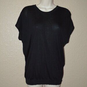 Sz XS Lanvin Black Silk Cut Out Shoulder Cap Sleeve Sweater Top